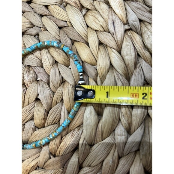 Green Turquoise Stabilized 6mm Heishi Navajo Pearls Sterling Silver Necklace - Picture 6 of 7